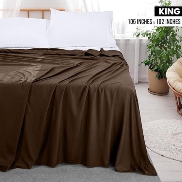 Utopia Bedding Flat Sheet - King Size Top Sheet, 1 Flat Sheet Only- Brown - Picture 2 of 4
